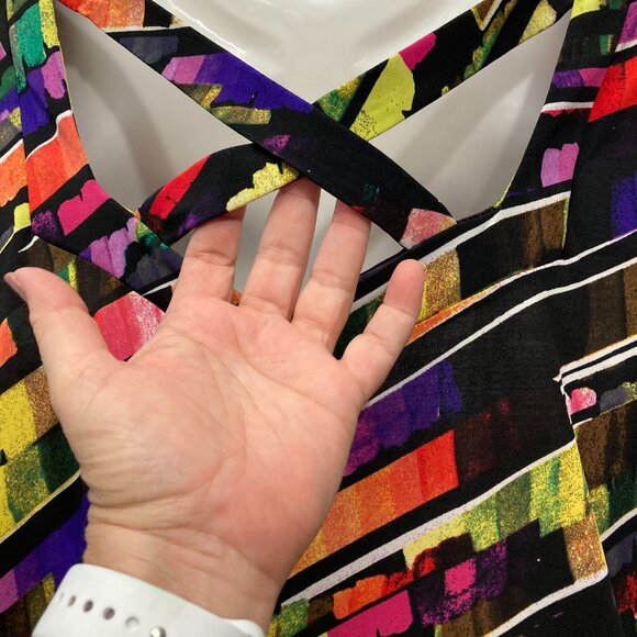 Fashque Studio Top Tunic Stretch Pullover Abstract Black Vibrant Cross back XL - Picture 5 of 10